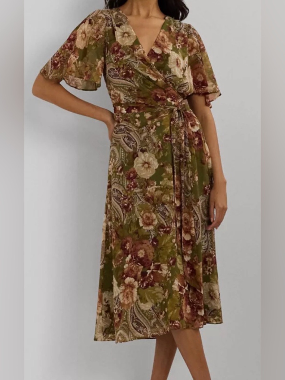 Floral Belted Crinkle Georgette Dress SIZE 16